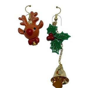 New Christmas reindeer&mistletoe w/bell earrings